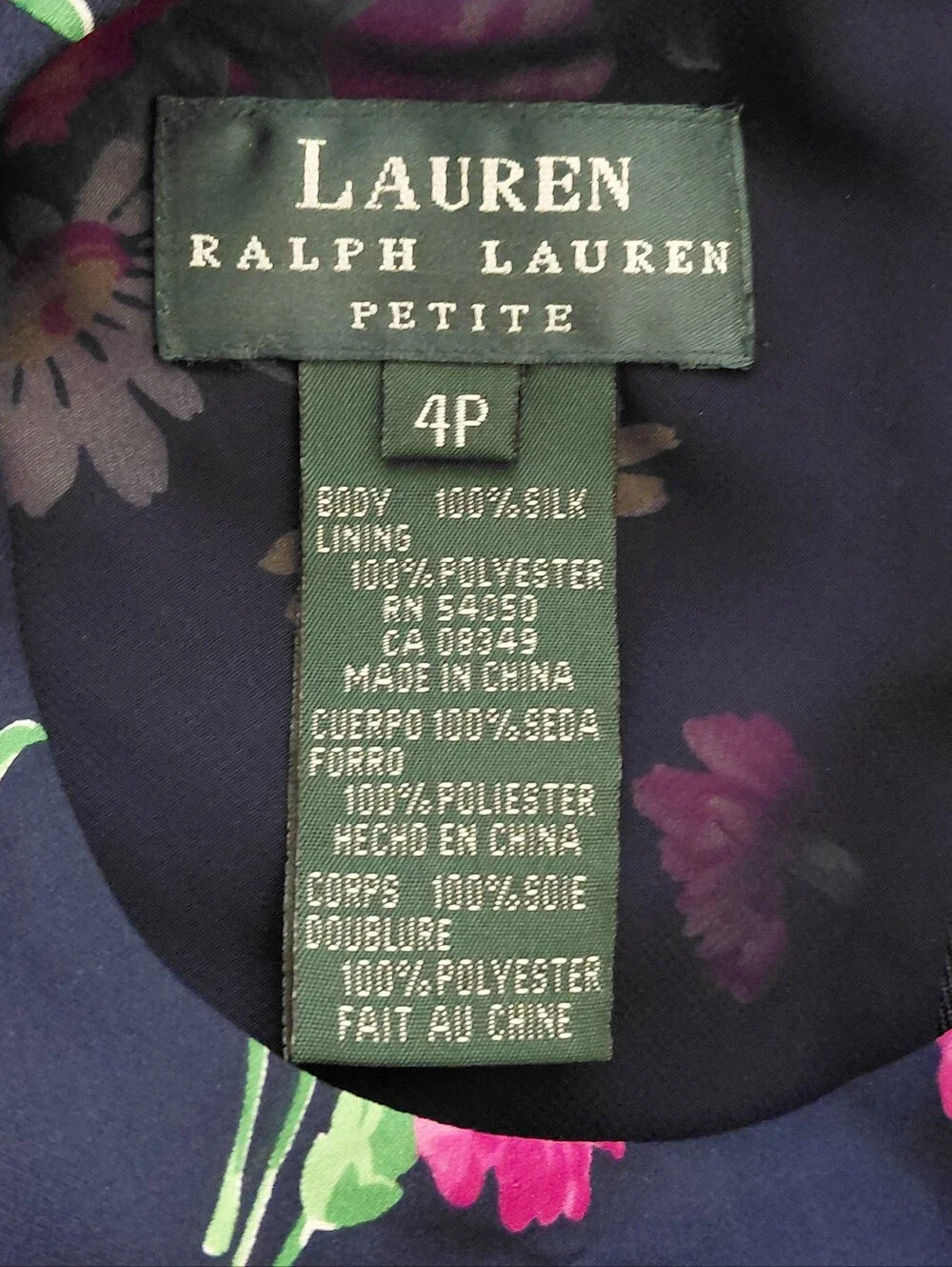 Lauren Ralph Lauren 100% Silk Navy Floral 90's Vintage Midi Dress NWT 4P